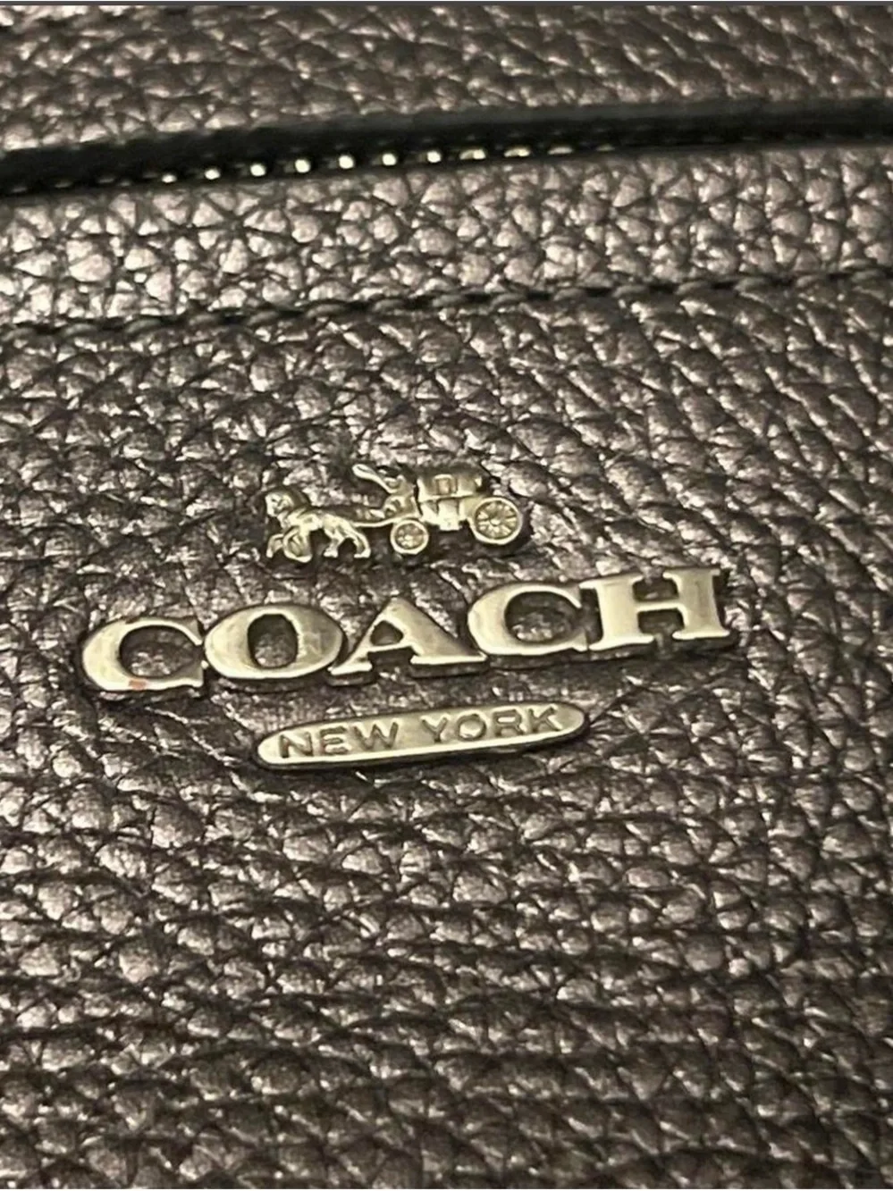 Coach Gray Pebbled Leather Shoulder Bag with Front Zip Pocket Women’s Designer